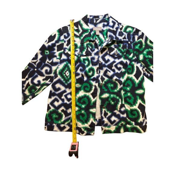 Chicos Womens Multicolor Ikat Print Jacket Size 2 Cotton Blend - Picture 5 of 6